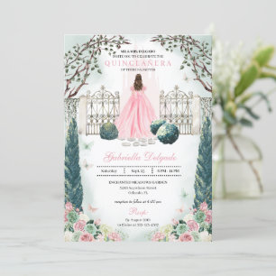 Roze Sprookjeskasteel Betoverde Tuin Quinceanera Kaart