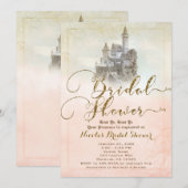 Roze sprookjeskasteel bruidsdouche  kaart (Voorkant / Achterkant)