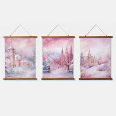 Roze Sprookjeskastelen Winter Wonderland Hangend Wandkleed (Driedubbel)