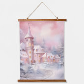 Roze Sprookjeskastelen Winter Wonderland Hangend Wandkleed (Voorkant)