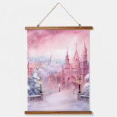 Roze Sprookjeskastelen Winter Wonderland Hangend Wandkleed (Voorkant 2)