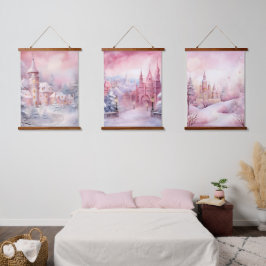 Roze Sprookjeskastelen Winter Wonderland Hangend Wandkleed