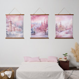 Roze Sprookjeskastelen Winter Wonderland Hangend Wandkleed