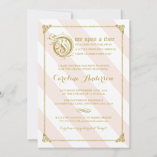 Roze Sprookjesprinses Glitter Baby shower Uitnodig Kaart (Voorkant)