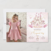 Roze Sprookjesprinses Kasteel Meisje Verjaardagsfo Kaart (Voorkant)