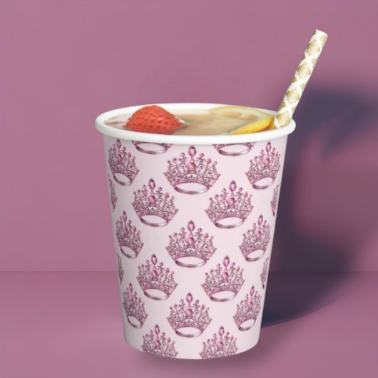 Roze Sprookjesprinses Kroon Verjaardag Papieren Bekers