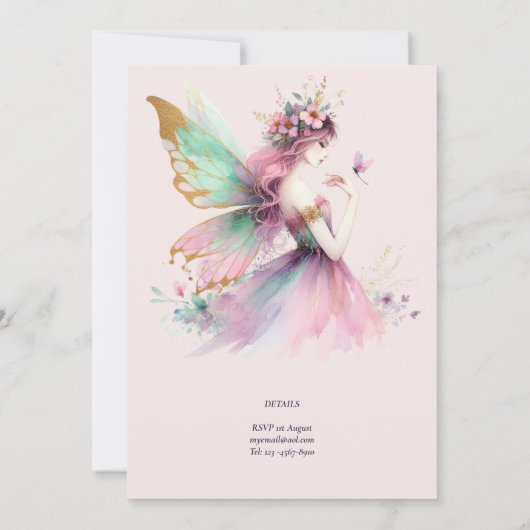 Roze Sprookjesprinses Rozen Meisjes Baby Shower Kaart (Achterkant)