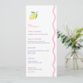 Roze Squiggle Lemon Vrijgezellenfeest Luncheon Menu (Staand voorkant)