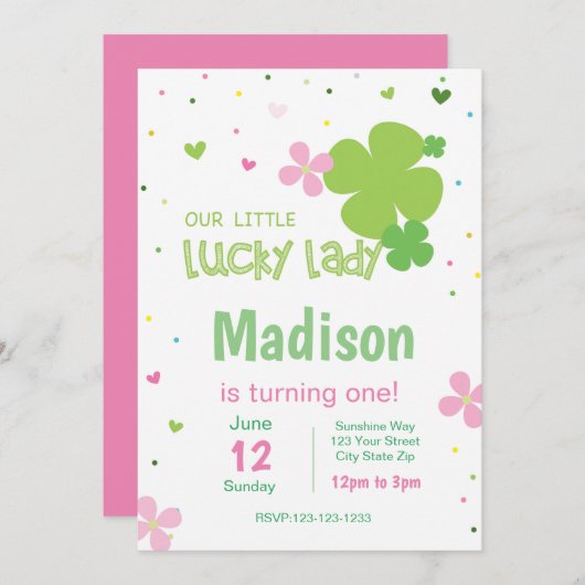 Roze St. Patrick's Day Birthday Uitnodiging (Voorkant / Achterkant)