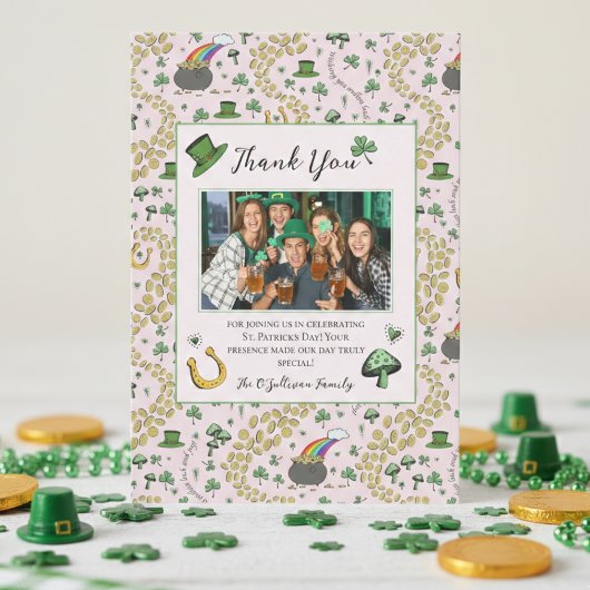 Roze St. Patrick's Day Dankkaart met Iers thema Bedankkaart