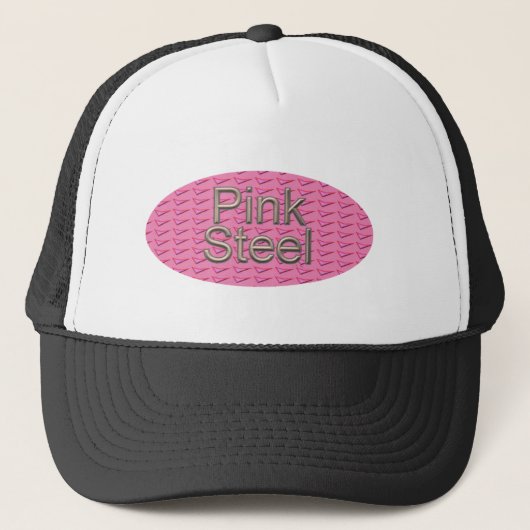 Roze Staal ovale zwarte trucker hoed Pet (Voorkant)