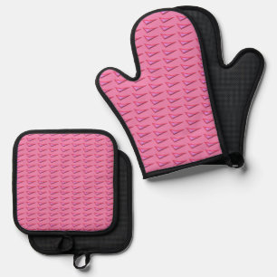 Roze Staal siliconen oven wanten pot houder sets Ovenwant & Pannenlap Set