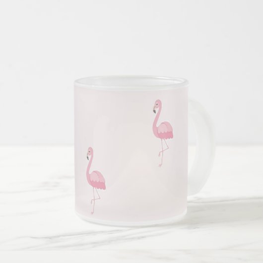 Roze staande flamingo matglas koffiemok (Voorkant rechts)