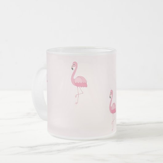Roze staande flamingo matglas koffiemok (Voorkant links)