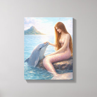 Roze Staart Zeemeermin & Dolfijn Canvas Afdruk
