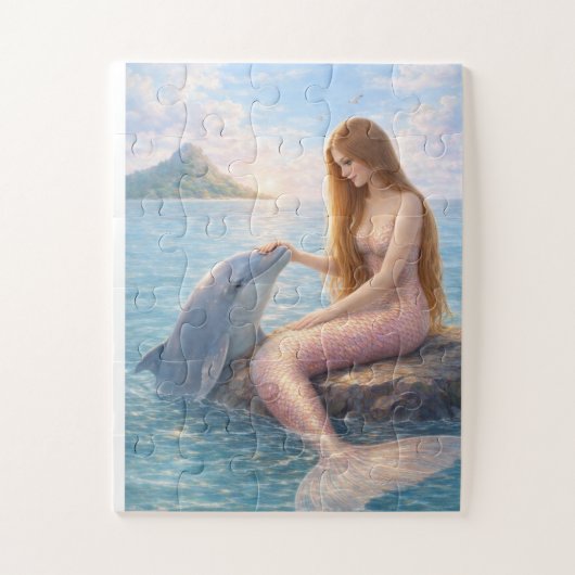 Roze Staart Zeemeermin & Dolfijn Legpuzzel (Verticaal)