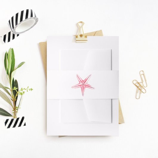 Roze staarten, buikband, strand bruiloft uitnodigingen wikkel