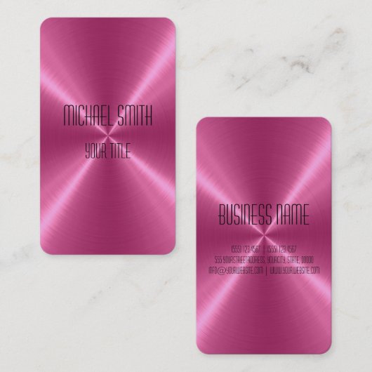 Roze stalen metaal visitekaartje (Voorkant / Achterkant)