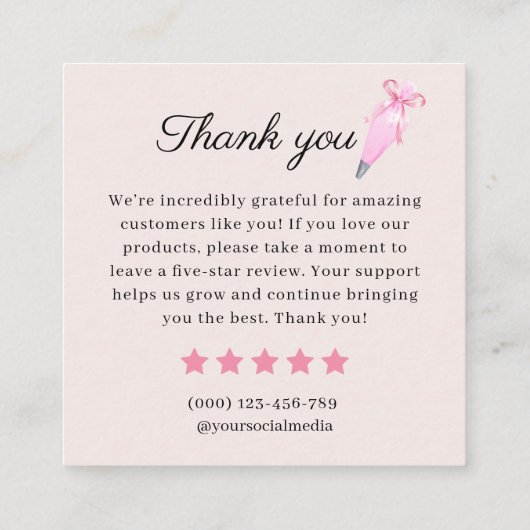 Roze Stand Mixer Bakkerij Review Verzoek Vierkante Visitekaartje (Achterkant)