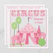 Roze stap recht omhoog Circus Birthday-uitnodiging Kaart (Voorkant / Achterkant)
