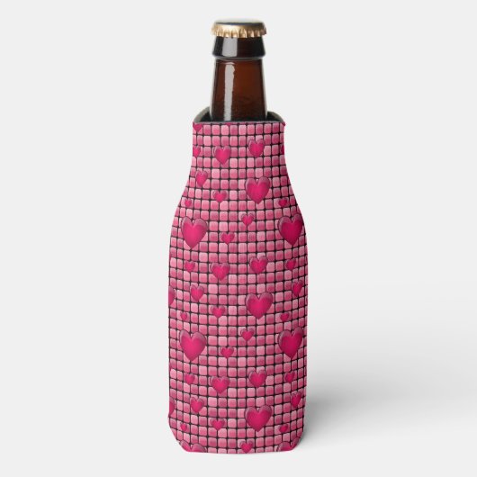 Roze stapel met hart flesjeskoeler (Fles Voorkant)