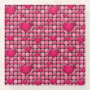 Roze stapel met hart glazen onderzetter