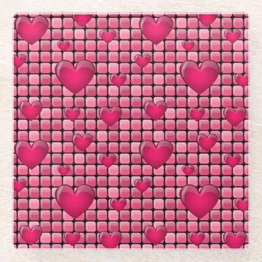 Roze stapel met hart glazen onderzetter (Voorkant)