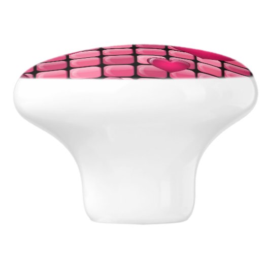 Roze stapel met hart keramische knop (Zijkant)