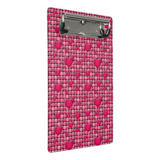 Roze stapel met hart mini klembord (Schuin)