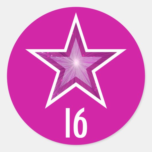 Roze Star "16"-sticker roze Ronde Sticker (Voorkant)