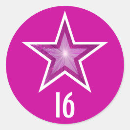 Roze Star "16"-sticker roze Ronde Sticker