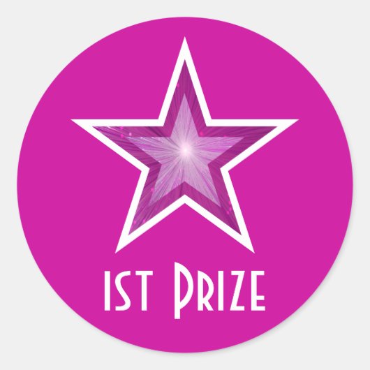 Roze Star '1st Prize' ronde sticker roze (Voorkant)