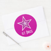 Roze Star '1st Prize' ronde sticker roze (Envelop)