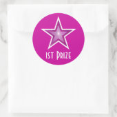 Roze Star '1st Prize' ronde sticker roze (Tas)