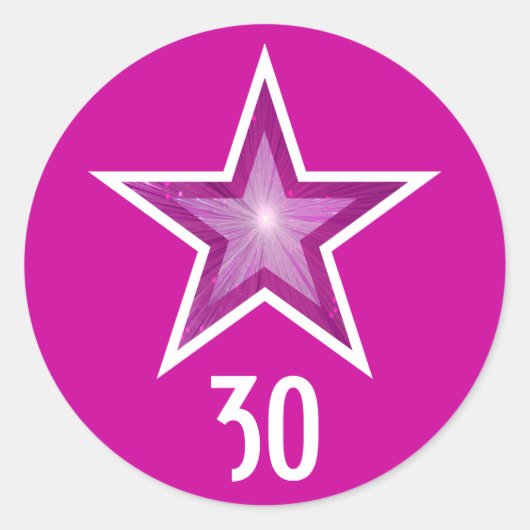 Roze Star "30"-ronde sticker roze (Voorkant)