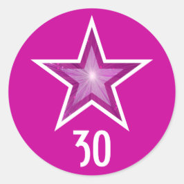 Roze Star "30"-ronde sticker roze