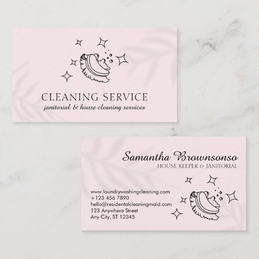 Roze Star Bubble Cleaning Brush Janitorial Maid Visitekaartje (Voorkant / Achterkant)