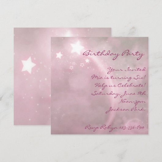 Roze Star Dust Birthday Uitnodiging (Voorkant / Achterkant)