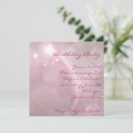 Roze Star Dust Birthday Uitnodiging (Staand voorkant)