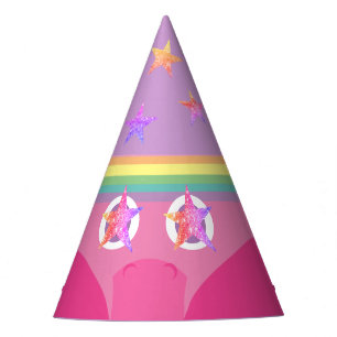 Roze Star Eyes Rainbow Unicorn Party Pet Feesthoedjes