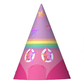 Roze Star Eyes Rainbow Unicorn Party Pet Feesthoedjes