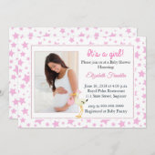 Roze Star Foto Het is een Girl Baby shower Uitnodi Kaart (Voorkant / Achterkant)