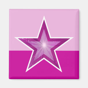 Roze Star fridge magneet vierkant 2 toon roze