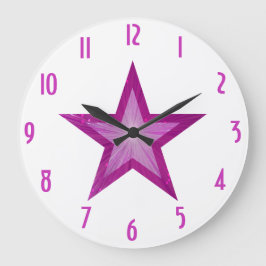 Roze Star 'getallen' klok rond wit