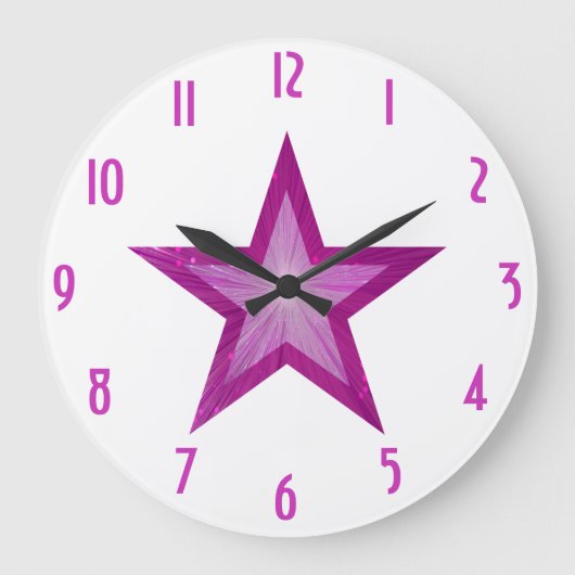 Roze Star 'getallen' klok rond wit (Voorkant)