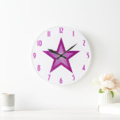 Roze Star 'getallen' klok rond wit (Huis)
