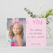 Roze Star Girly Birthday Bedankt voor je foto (Staand voorkant)