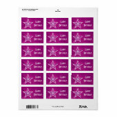 Roze Star Happy Birthday-label medium witte tekst Etiket (Full Sheet)