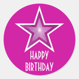 Roze Star 'Happy Birthday' ronde sticker roze