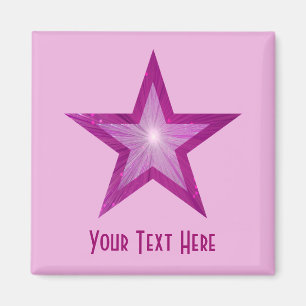 Roze Star 'Jouw tekst' magneet vierkant bleek roze